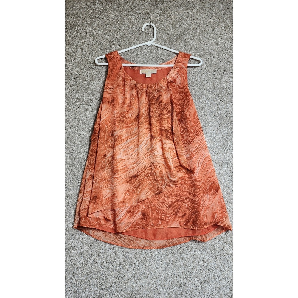 Michael Kors Sleeveless Orange Marble Layered Top Casual Workwear Size Medium